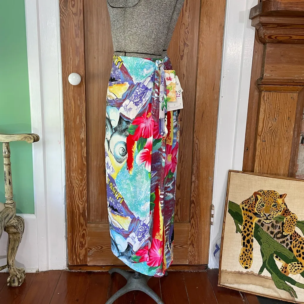 NWT Vintage Jams World Tahiti Wrap Bold Floral Hawaiian Midi Skirt Sz Medium - Image 7