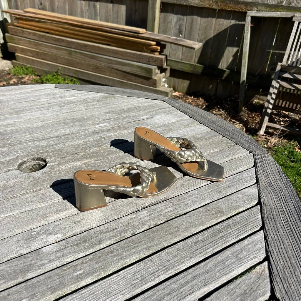 Marc Fisher Norsa Block Heel Braided Sandal silver Leather Women’s size 7‎ - Image 3