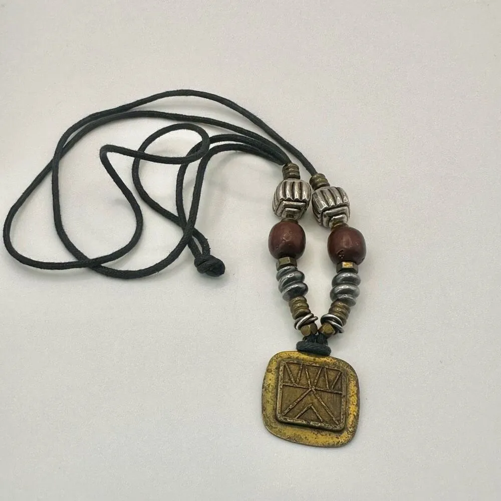 Baer SF sterling silver and brass pendant necklace on black cord - Image 6