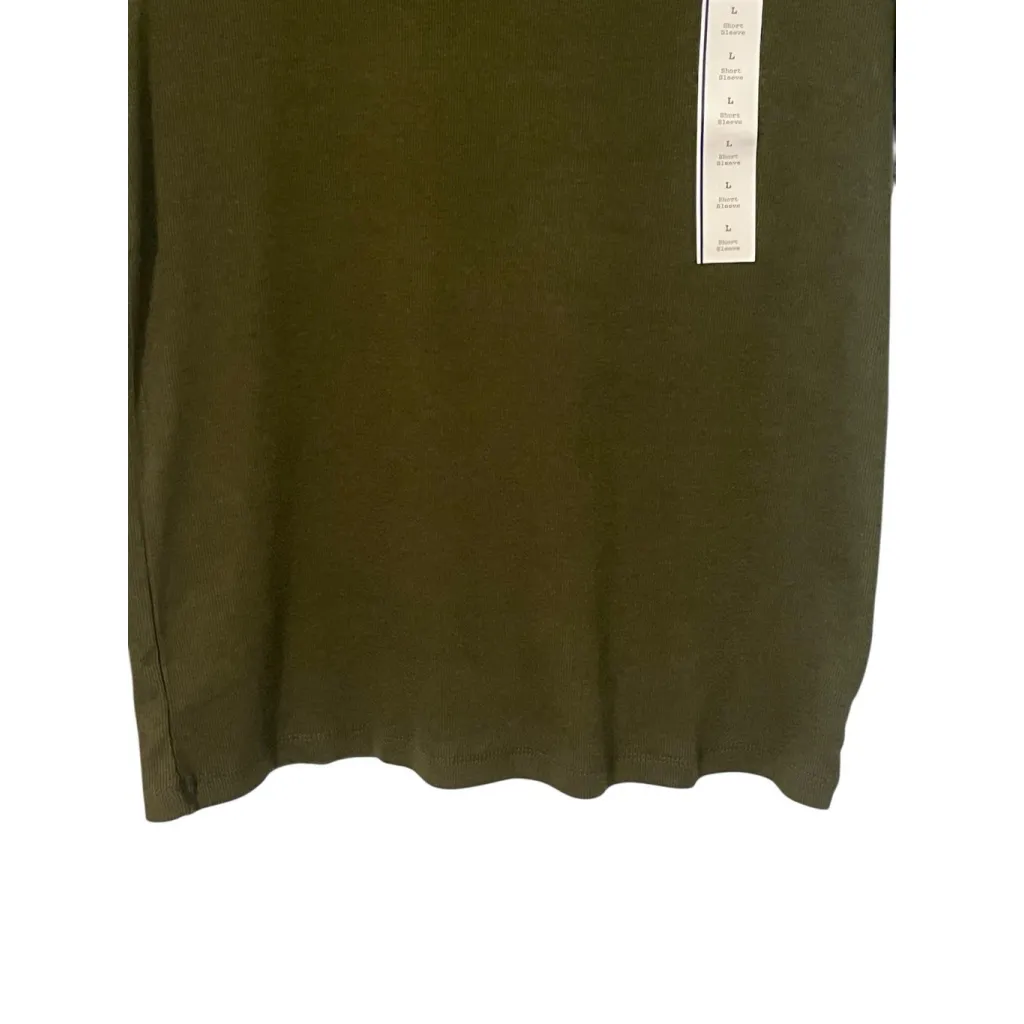 A New Day Rib Knit Blouse Womens Size Large Olive Green Short Sleeve Crew Neck - Image 4