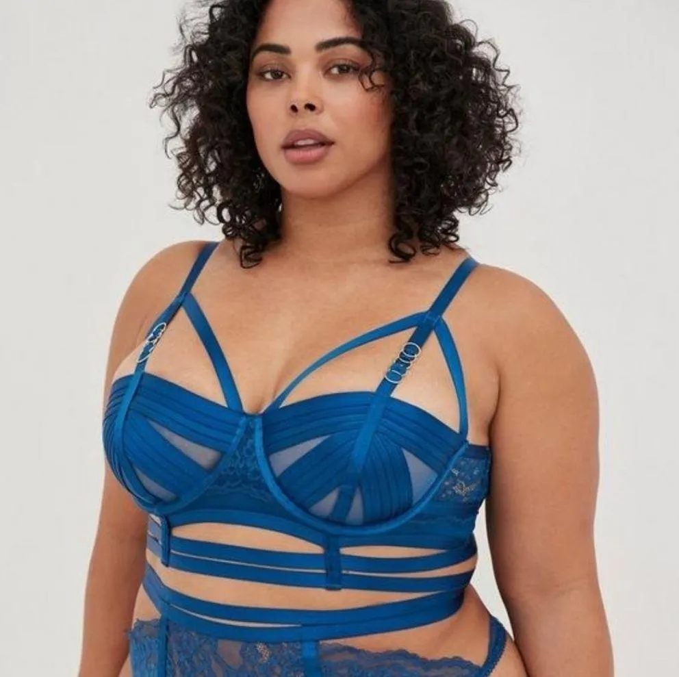 Straps And Rings Satin Underwire Bra With Mesh Cup - Image 2