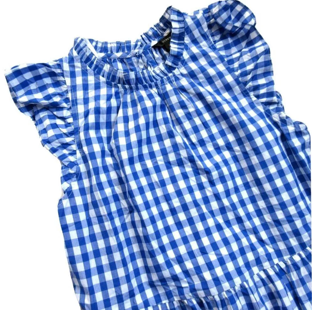 NWT J.Crew Tiered Ruffle-Sleeve Midi in Sapphire Gingham Cotton Dress XS - Image 2