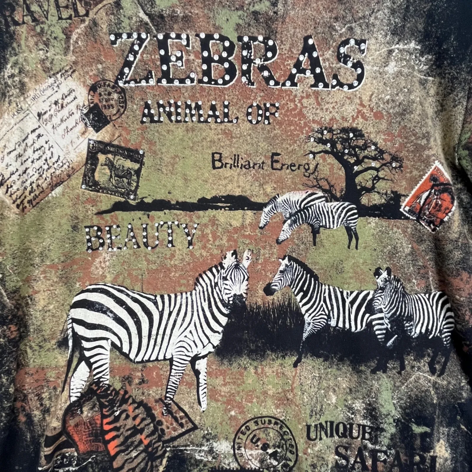 Jess & Jane‎ Zebra Safari Animal Print Graphic Top 100% Cotton USA Medium - Image 4