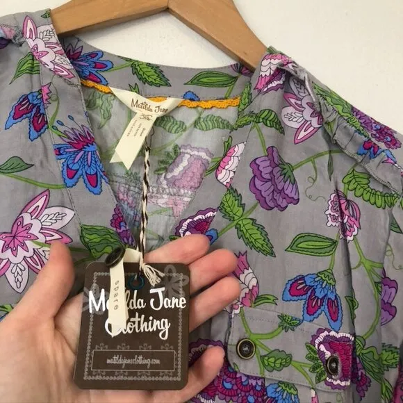 NEW NWT MATILDA JANE Thinking Out Loud Blouse Gray Multi Floral 3/4 Sleeve sz XS - Image 7