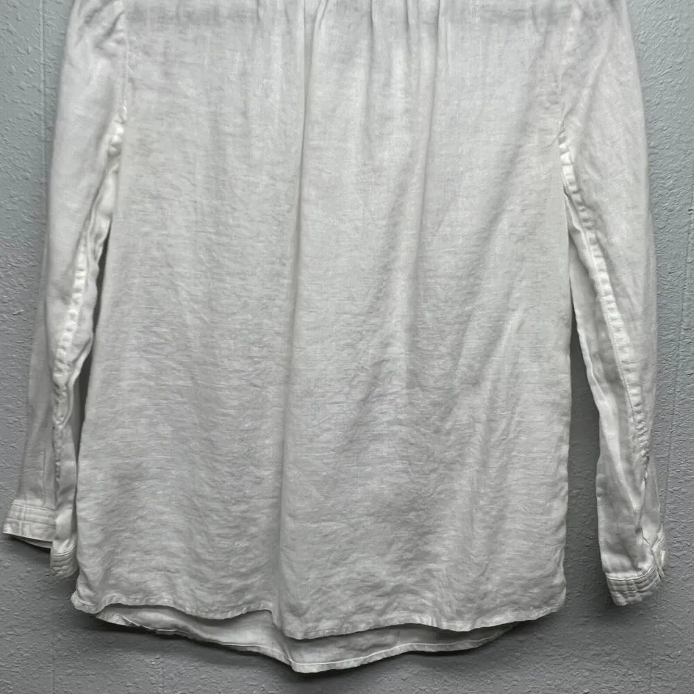 J. Crew 100% Linen Woven White Top Women's Size Small Coastal Grandma Lagenlook - Image 8