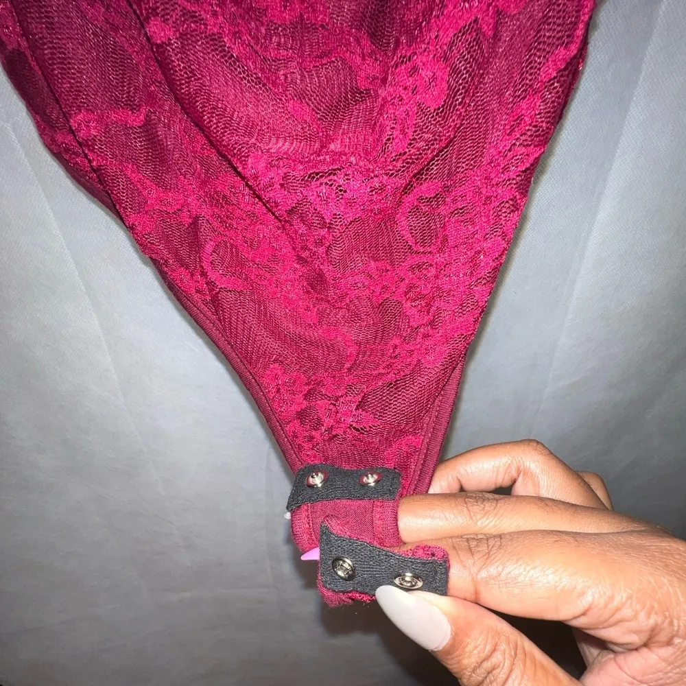 NWT Polly & Esther Lace Bodysuit sz XL Women Burgundy - Image 5