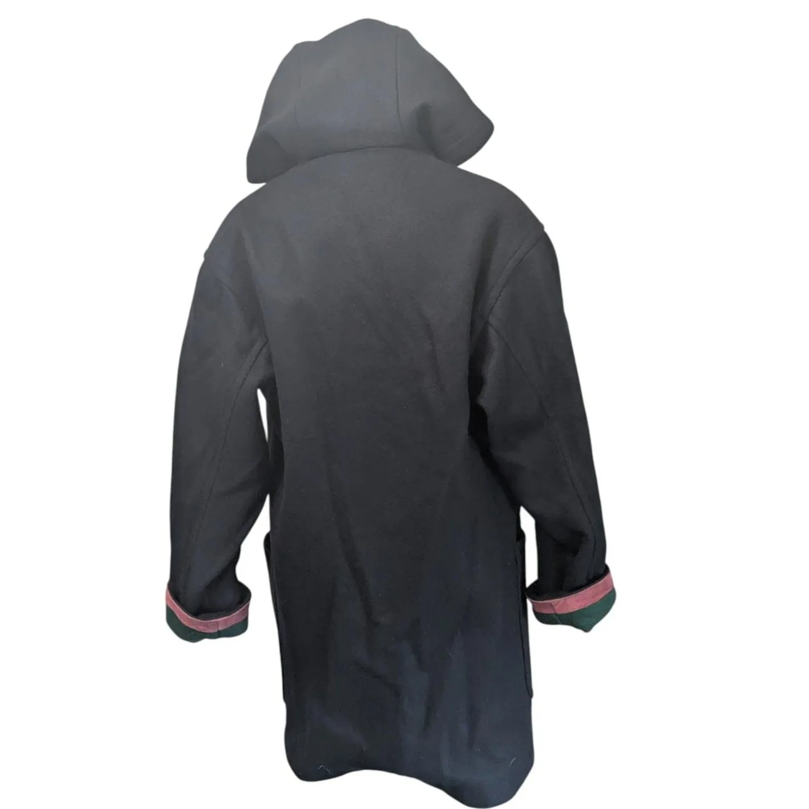 Vintage FORENZA 100% Wool Duffle Coat Toggle Hooded Black Medium Cabin Core - Image 9