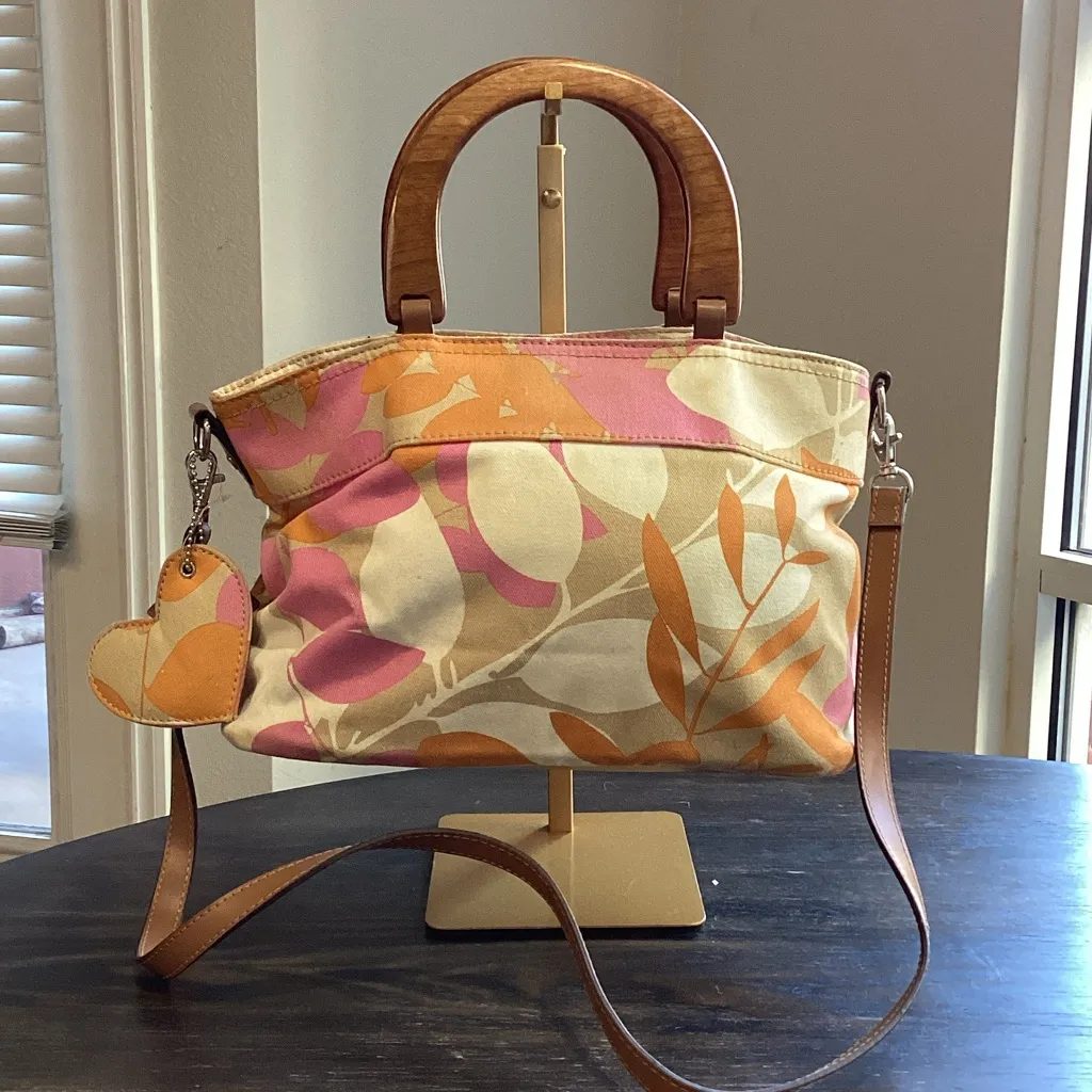 Relic Canvas Floral Satchel with Wooden Handles and Detachable Strap - Image 2