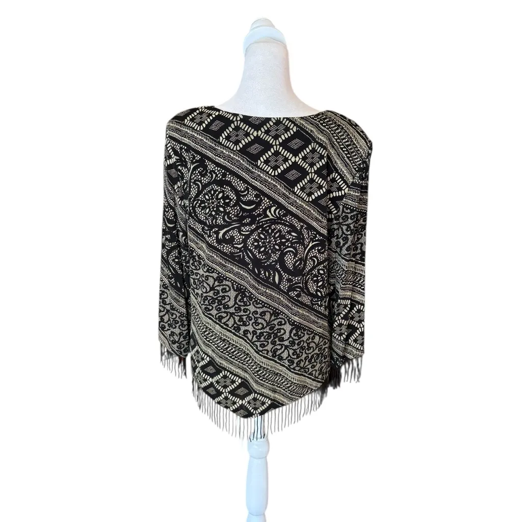 R M Richards Blouse Printed Beaded Fringe Black White Womens Size 16 - Image 2