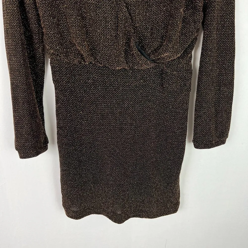 MNG Mango Metallic Gold Black Long Sleeve Mini Dress Size XS EUC W2572 - Image 4