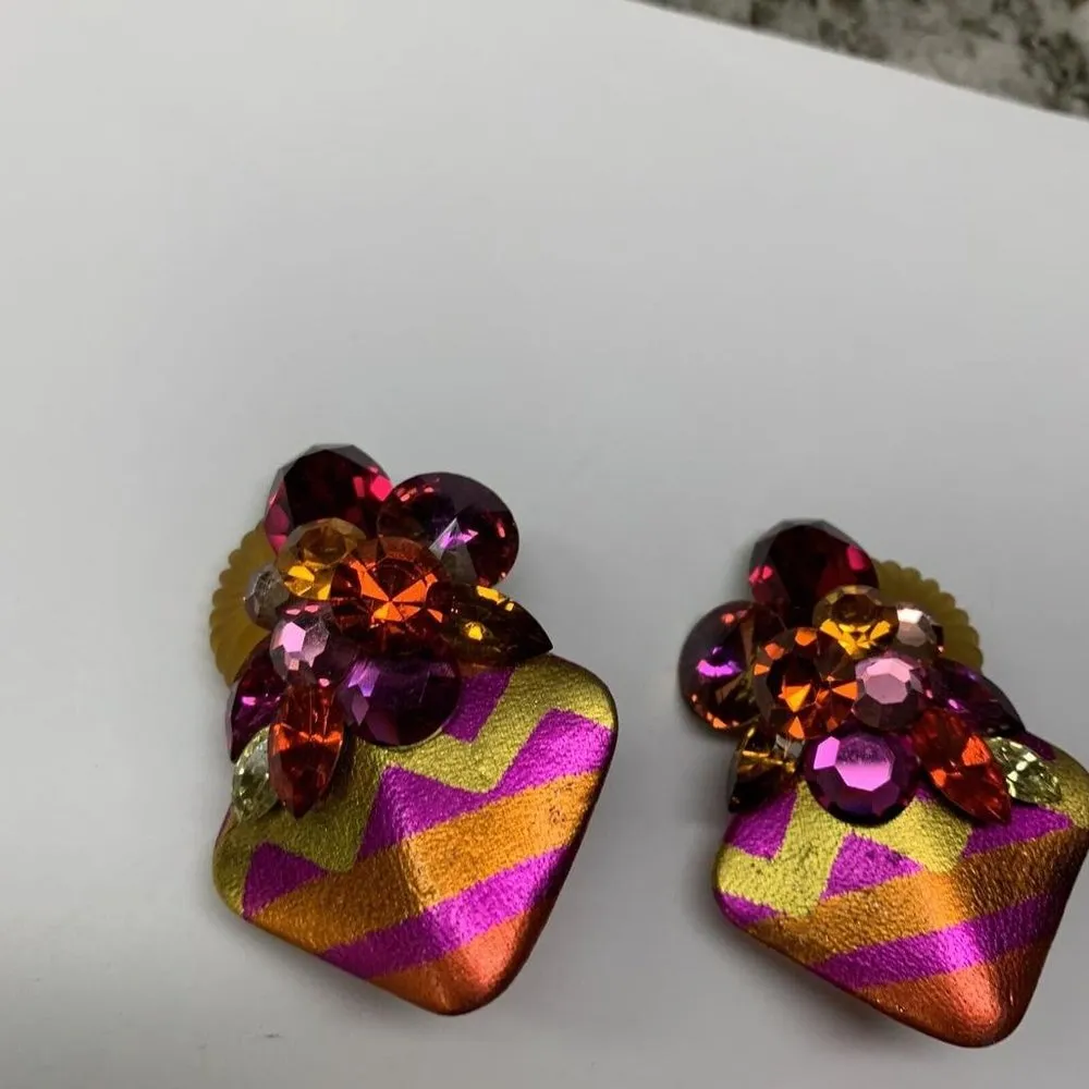 Lot Of 2 Vintage Statement Clipon Clip On Costume Earrings Mix Red / Pink - Image 5