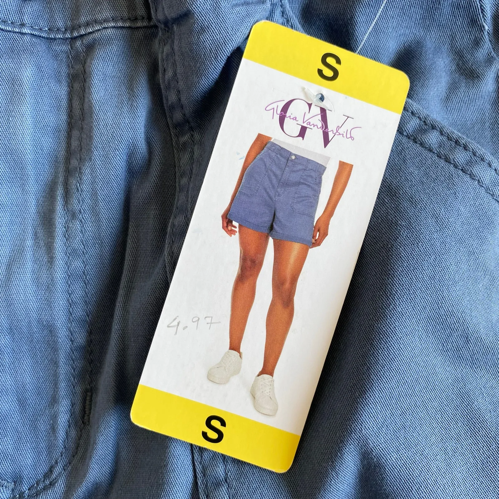 NEW GLORIA VANDERBILT High Waisted Utility Shorts Small Blue Elastic Waist - Image 3