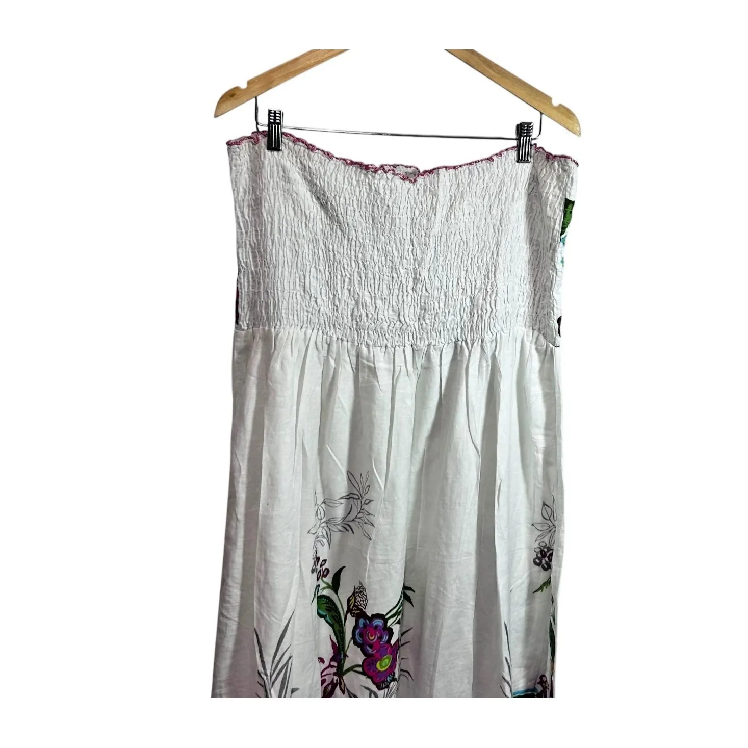 Magic Womens Strapless Maxi Dress‎ 1X White Cotton Floral Boho Smocked Cottage - Image 4