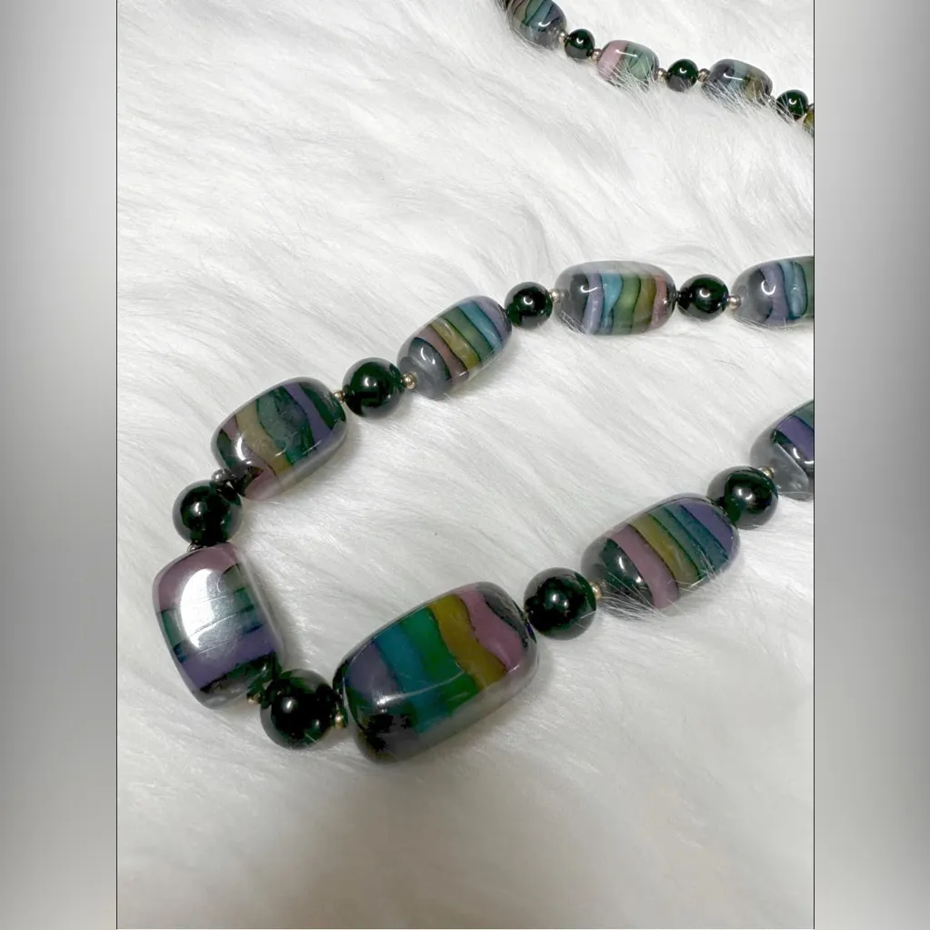 Vintage rainbow layered lucite beaded necklace - Image 2