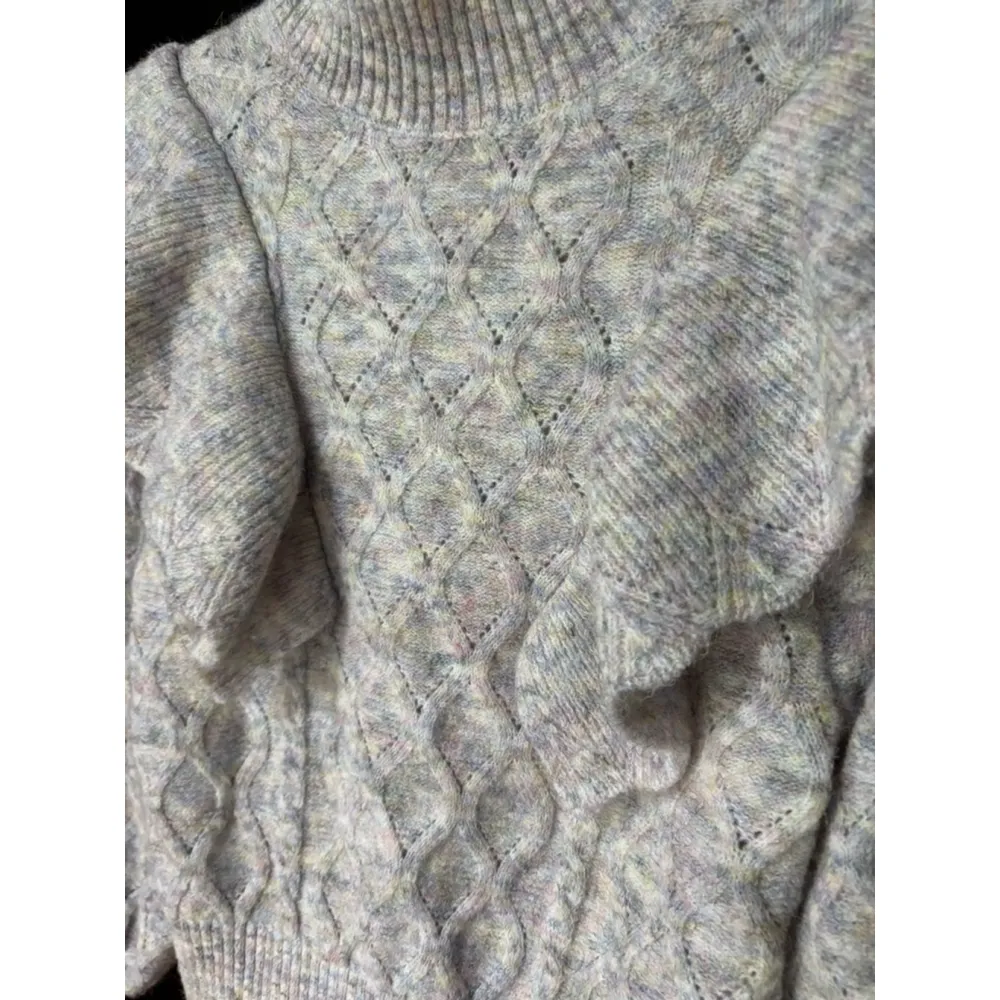 SO Ruffled Rainbow Cable Knit Pullover Sweater, Retro Style, Small - Image 5