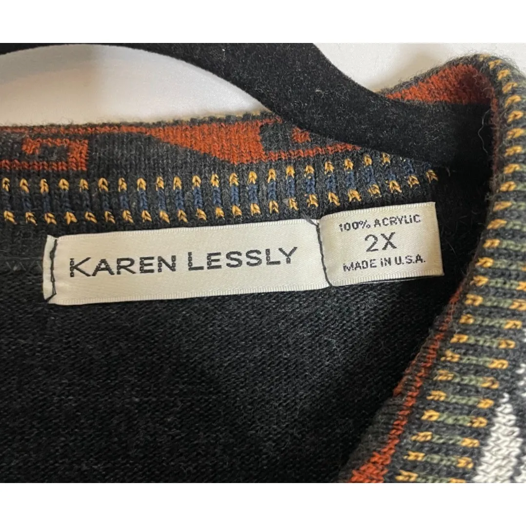 Karen Lessly Womens 2X‎ Charcoal Grey Aztec Trim Long Sleeve Full Zip Jacket Size XXL - Image 5