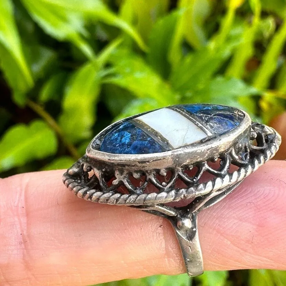 925 Sterling Silver Ring with Lapis and Mother of Pearl - Image 2
