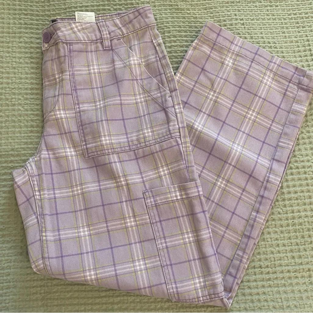 H&M Divided Purple Plaid Cargo Cotton Pants, Size 8 : Straight/wide legs - Image 5