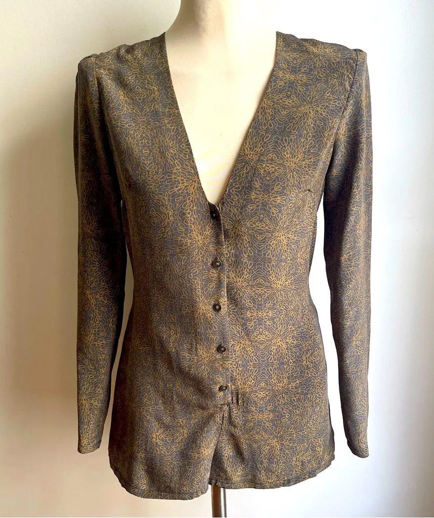 Stone Cold Fox Silk " Hayes " Romper Brown Black Shorts Long Sleeve Size 1 Small - Image 1