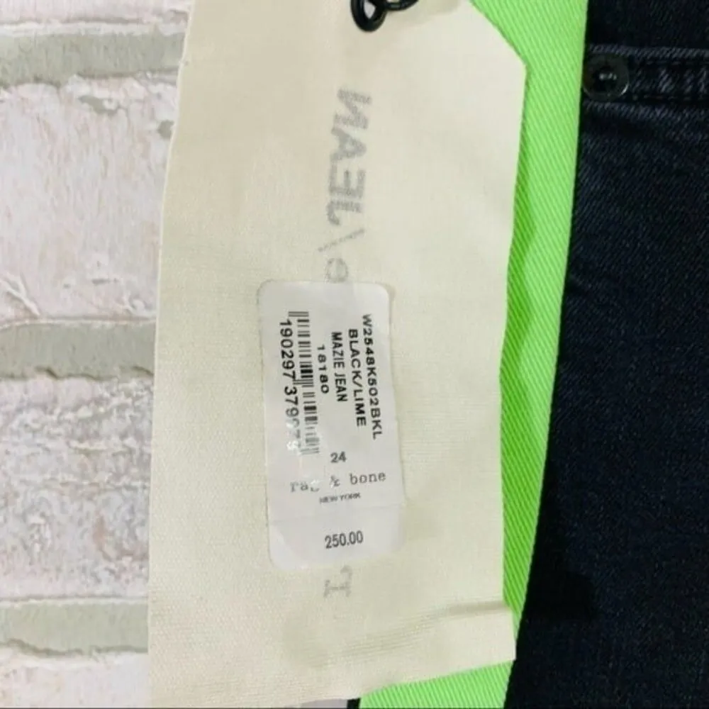 Rag & Bone NWT Mazie Black Lime Tuxedo Stripe Skinny Jeans Size 24 - Image 6