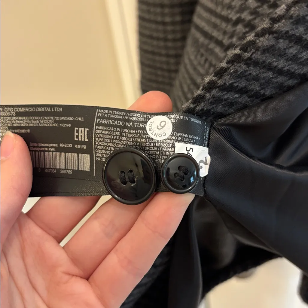 MANGO MNG Houndstooth structured wool blend blazer Italian fabric gray black m - Image 8