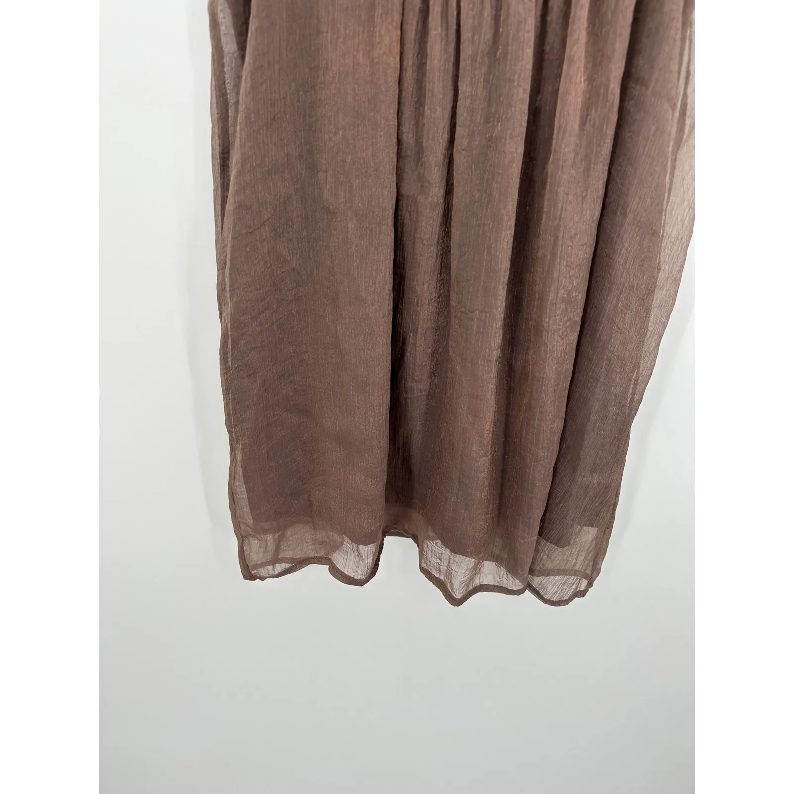 Lulumari Brown Embroidered Sheer Tank Top Women Sz L Boho Vaca Resort Flowy - Image 4