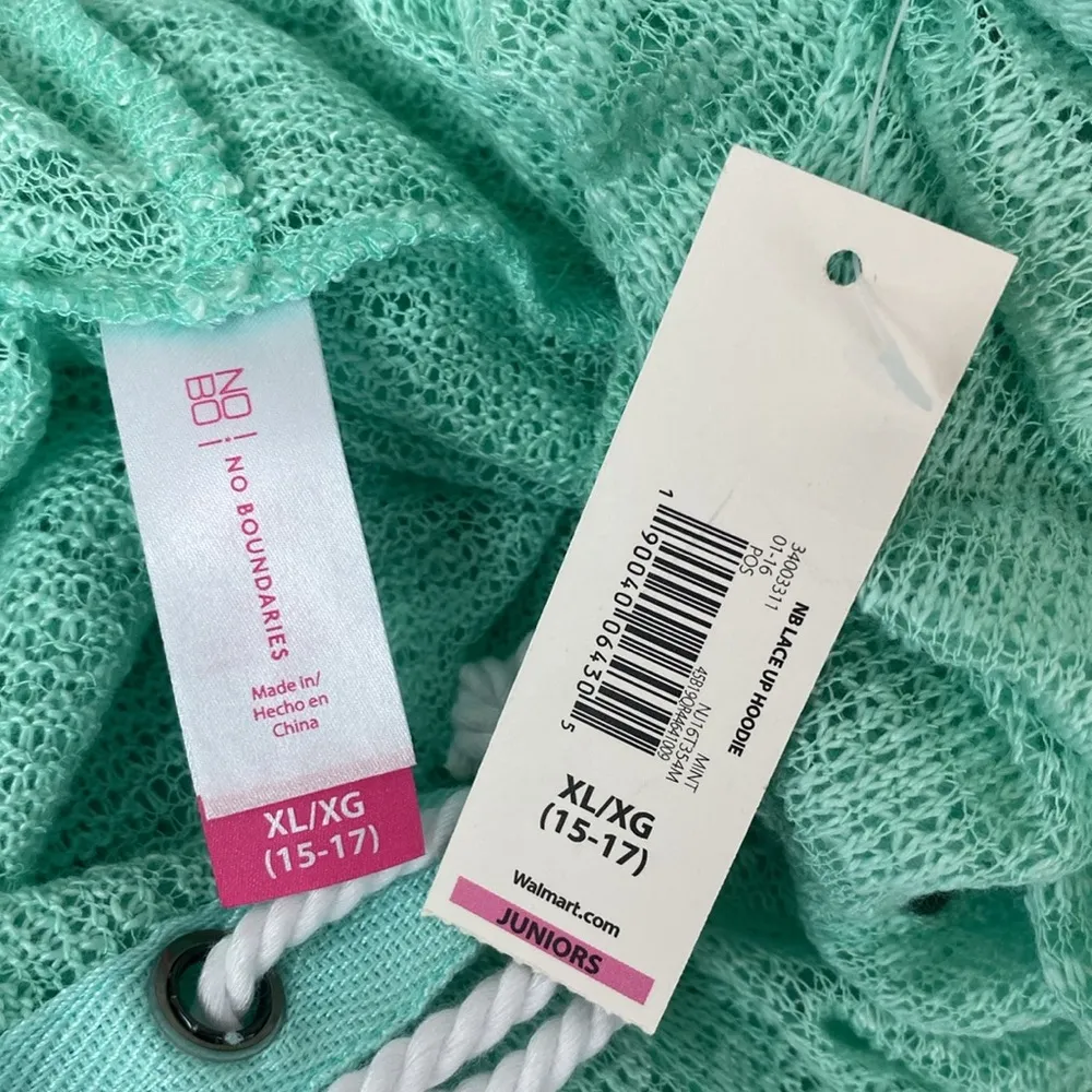 Aqua Blue Semi Sheer Long Sleeve Hoody Swim Bathing Suit Cover Up Top NEW XL - Image 3