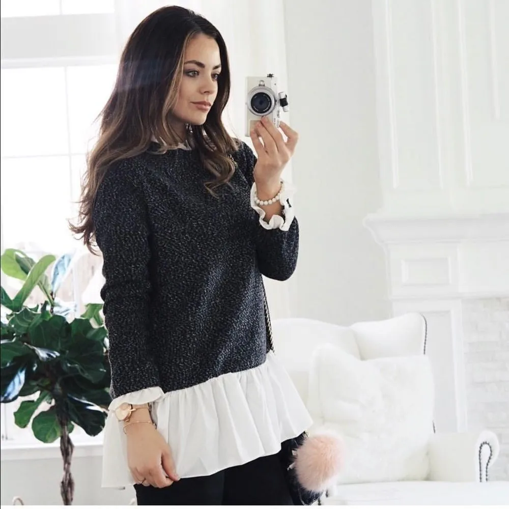 ✨Brown White Long Sleeve Color Block Sweater✨ Brown - Image 7