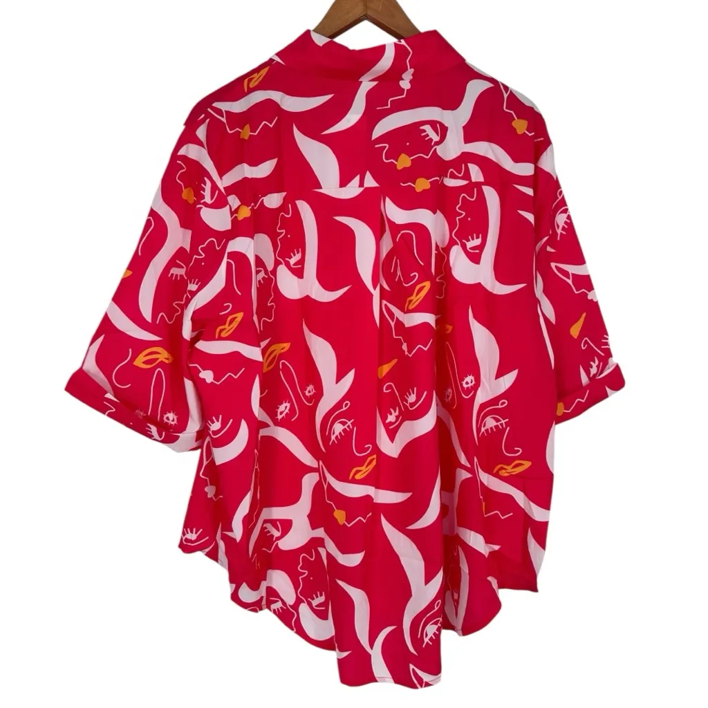 Soul of Curves Abstract Print Neon Red size 3X Button Down Short Sleeves Shirt - Image 8