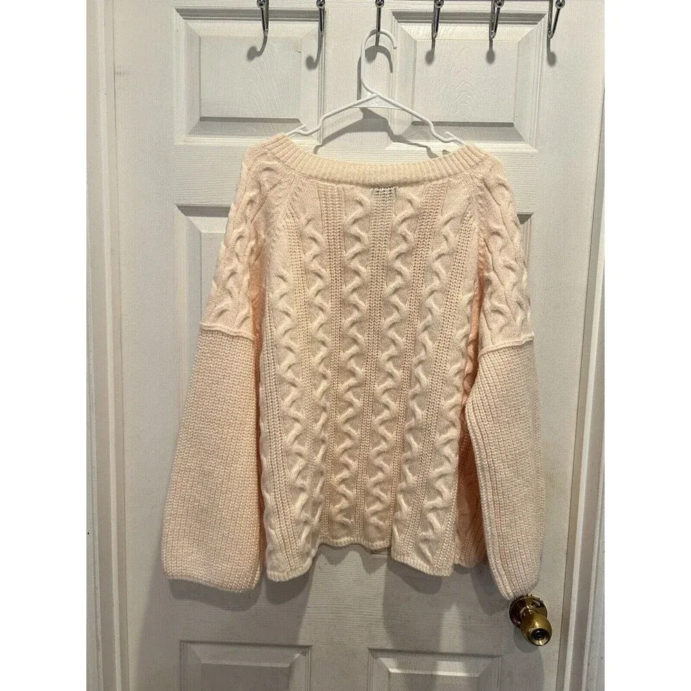 Petal Dew Relaxed Fit Cream‎ Cable Knit Sweater Size Large - Image 6