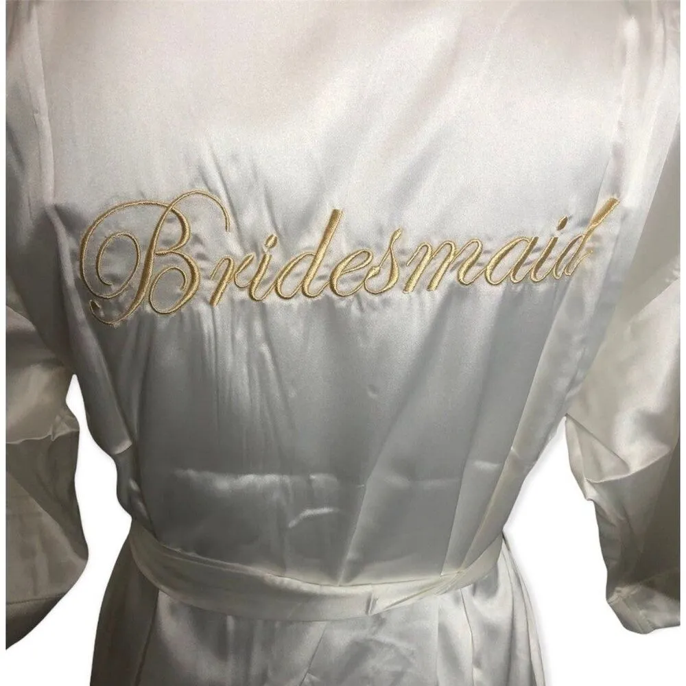 White Bridesmaid Short Sleeve Belted Robe Size M - Image 3