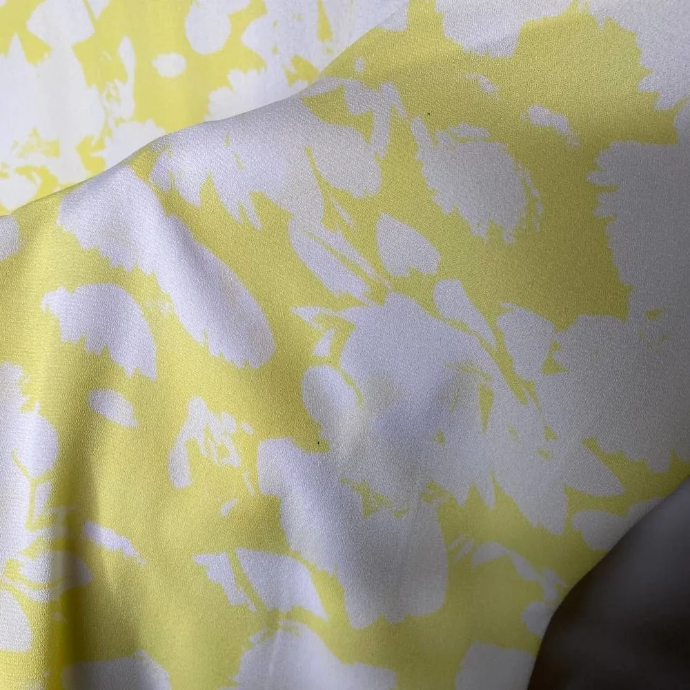 Worthington Long Sleeve Ruffle Keyhole Back Watercolor Blouse Yellow White XXL - Image 8