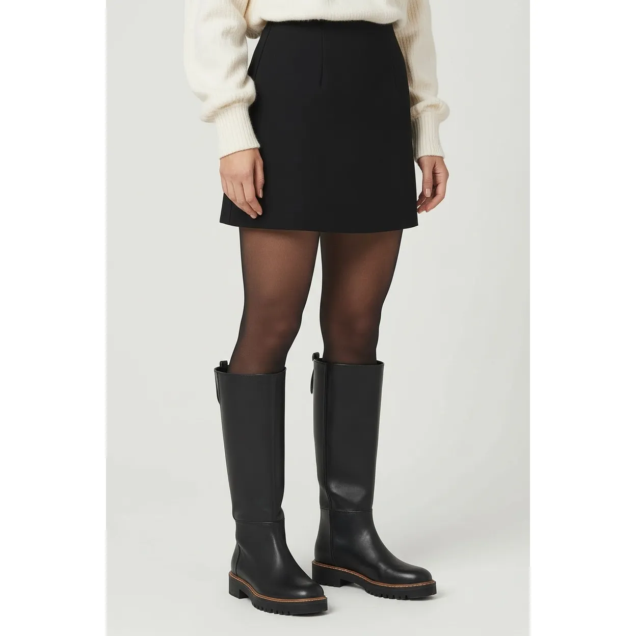 Reformation Kata Black Leather Knee High Bucket Boot - Image 3