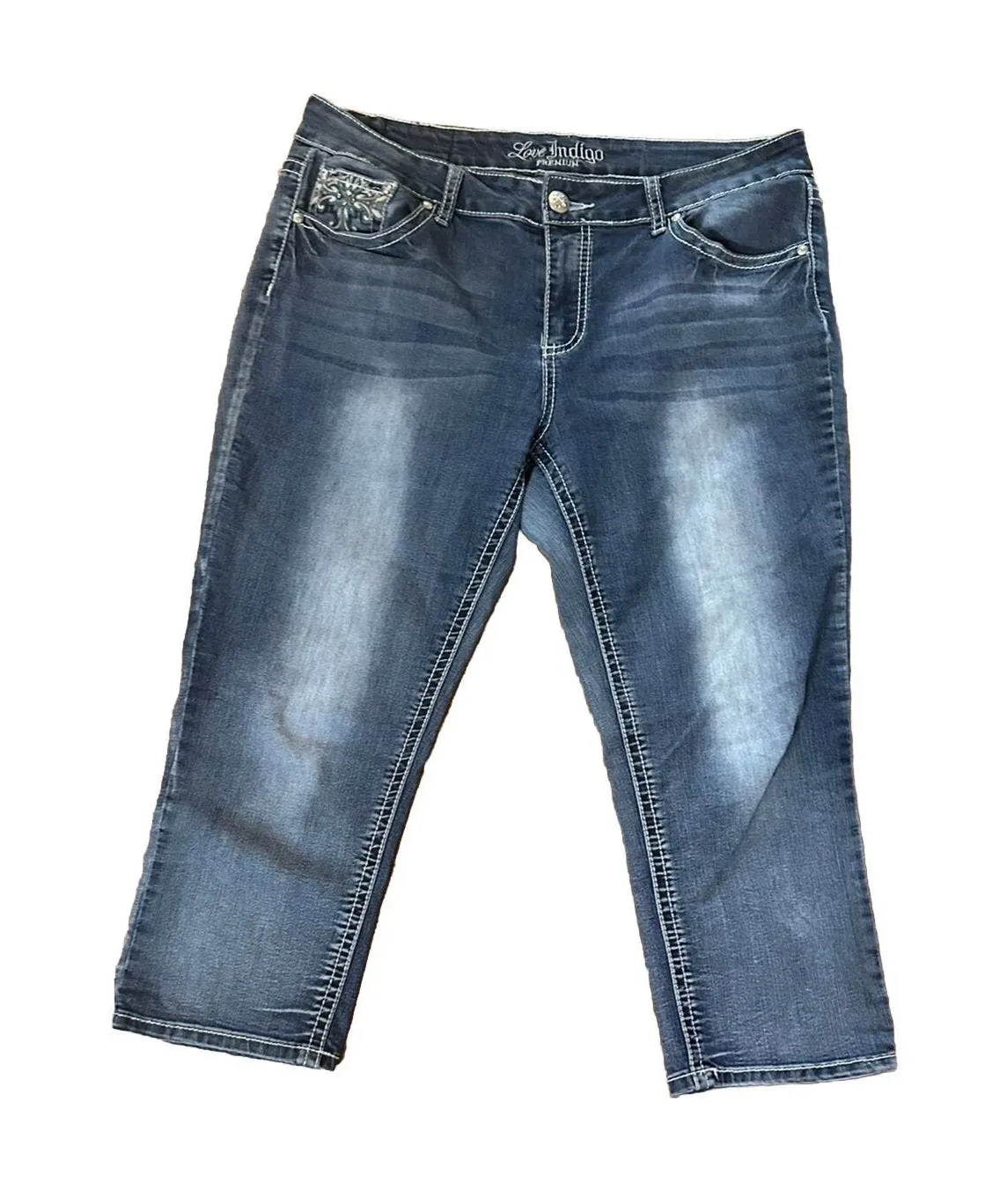 Love Indigo Premium Women's Capri Jeans Size 12 Western Embroidered Stretch‎ - Image 1