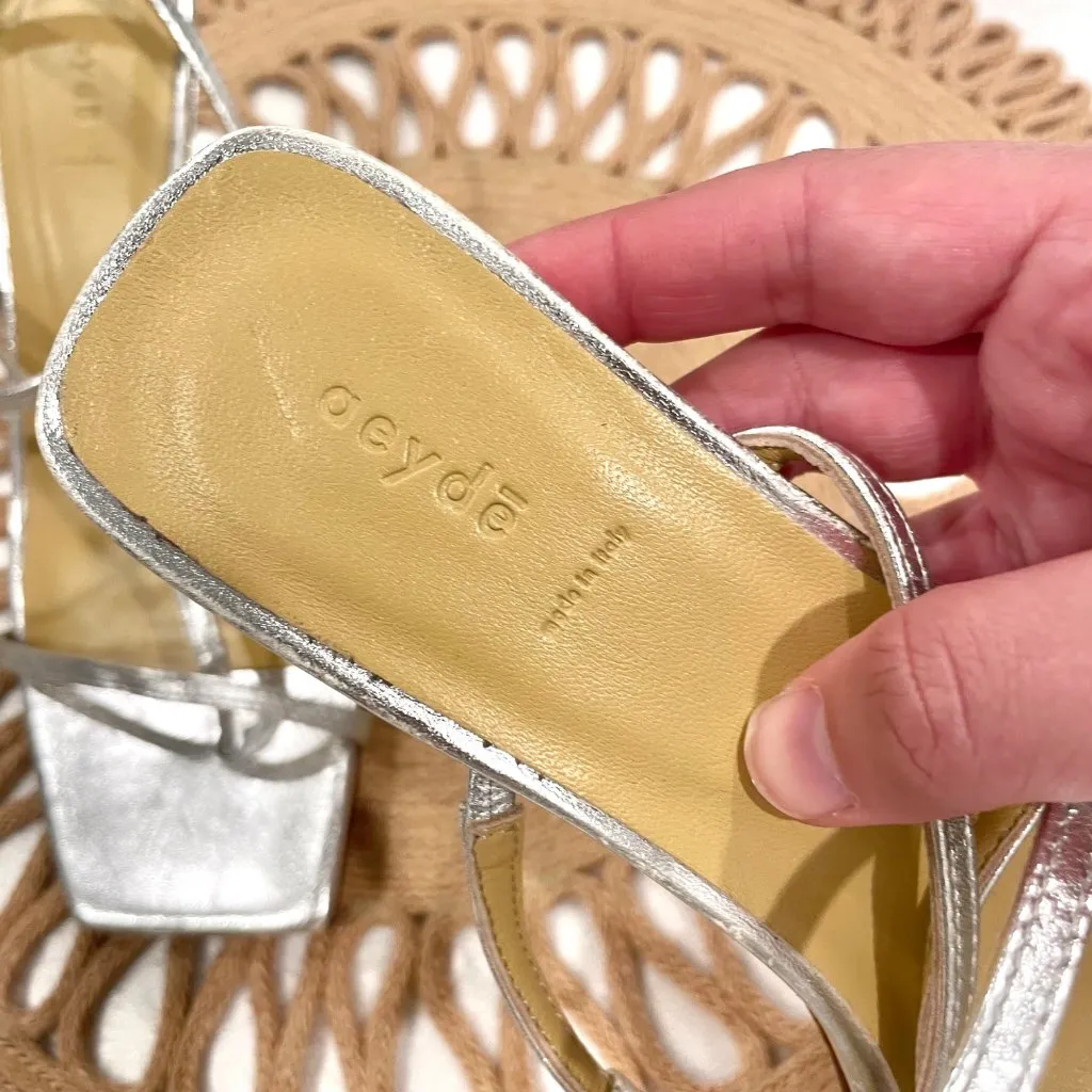 Aeyde Elise Leather Toe Post Sandals Silver Heel Size EU 37 - Image 5