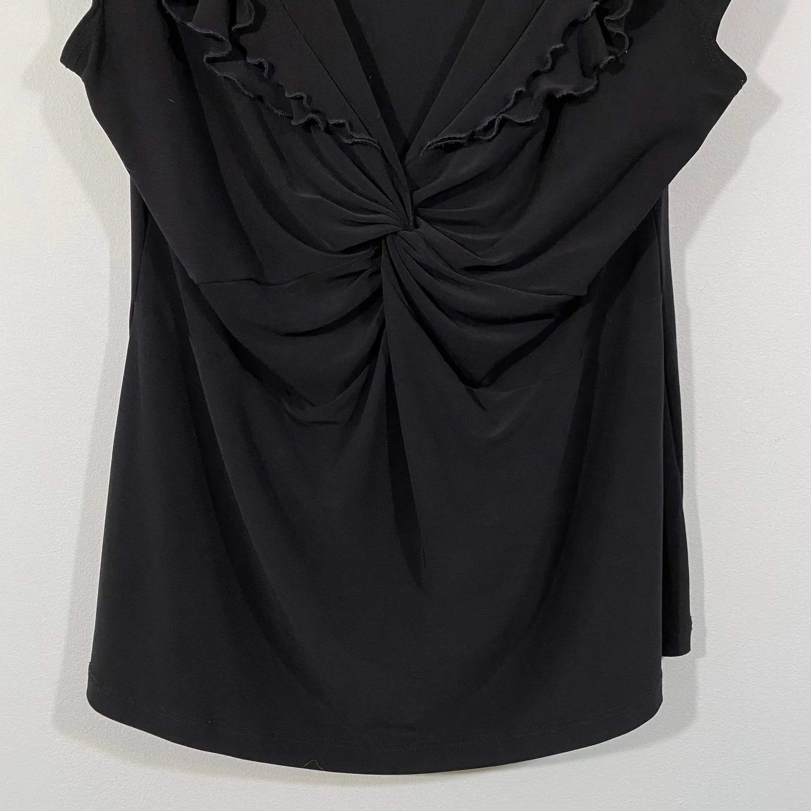 Dressbarn Women's Black Ruffles Sweatheart Line Jersey Blouse Sz XL Made in USA - Image 3