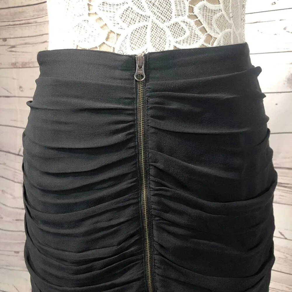 Broadway & Broome black silk mini draped skirt back zipper size 8 - Image 7