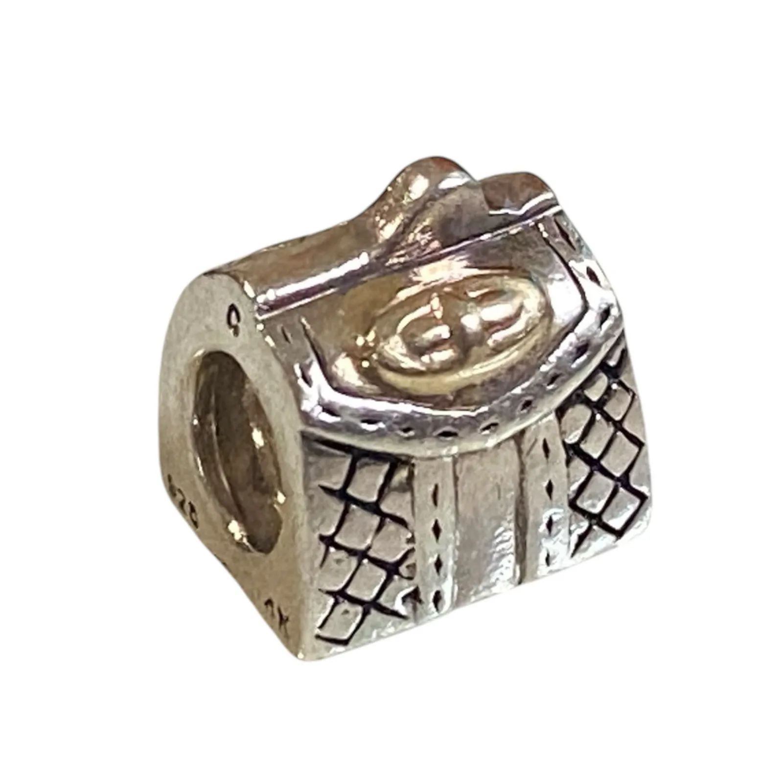 CHAMILIA 925 Sterling Silver 14k gold TWO TONE BAG PURSE Charm Bead - Image 2