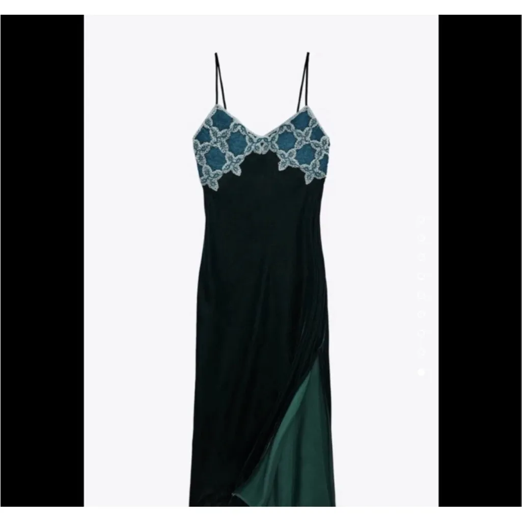 ZARA velvet crochet dress Small split side - Image 11