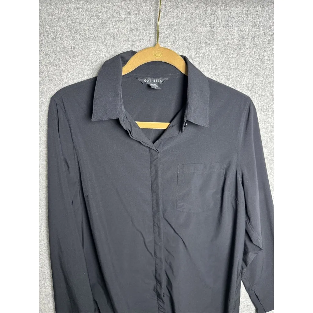 Athleta Top Womens Medium Black Stretchy Long Sleeve Button Up Lightweight - Image 2
