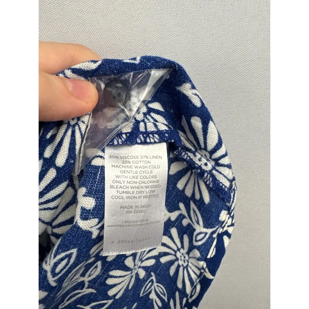 Women’s Dip 2X Cobalt Blue w/ White Florals Short Sleeve Button Up Shirt - Image 6