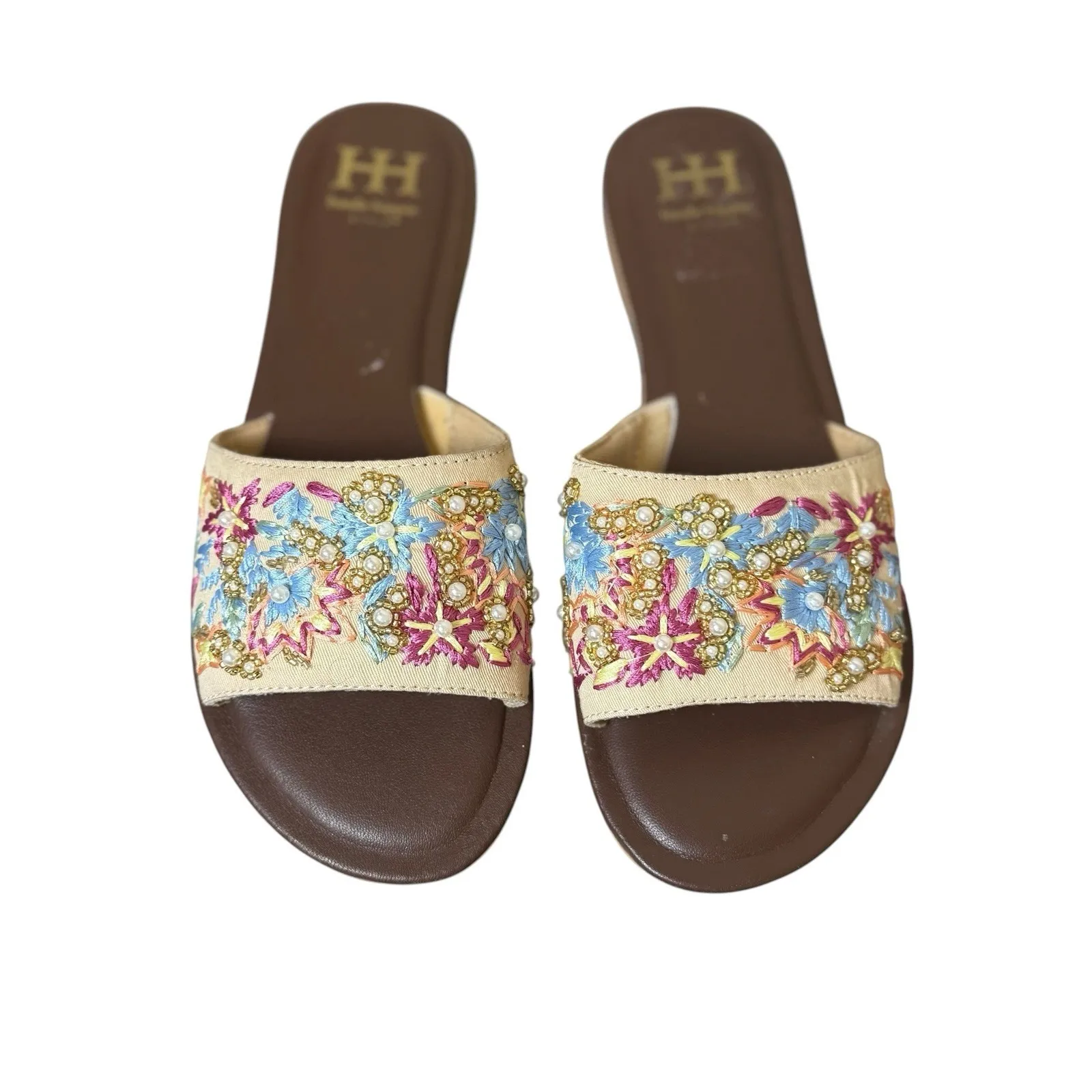 Haute Hippie Cream Embroidered Embellished Womens Flat Sandals 9.5 Fits Small‎ - Image 2