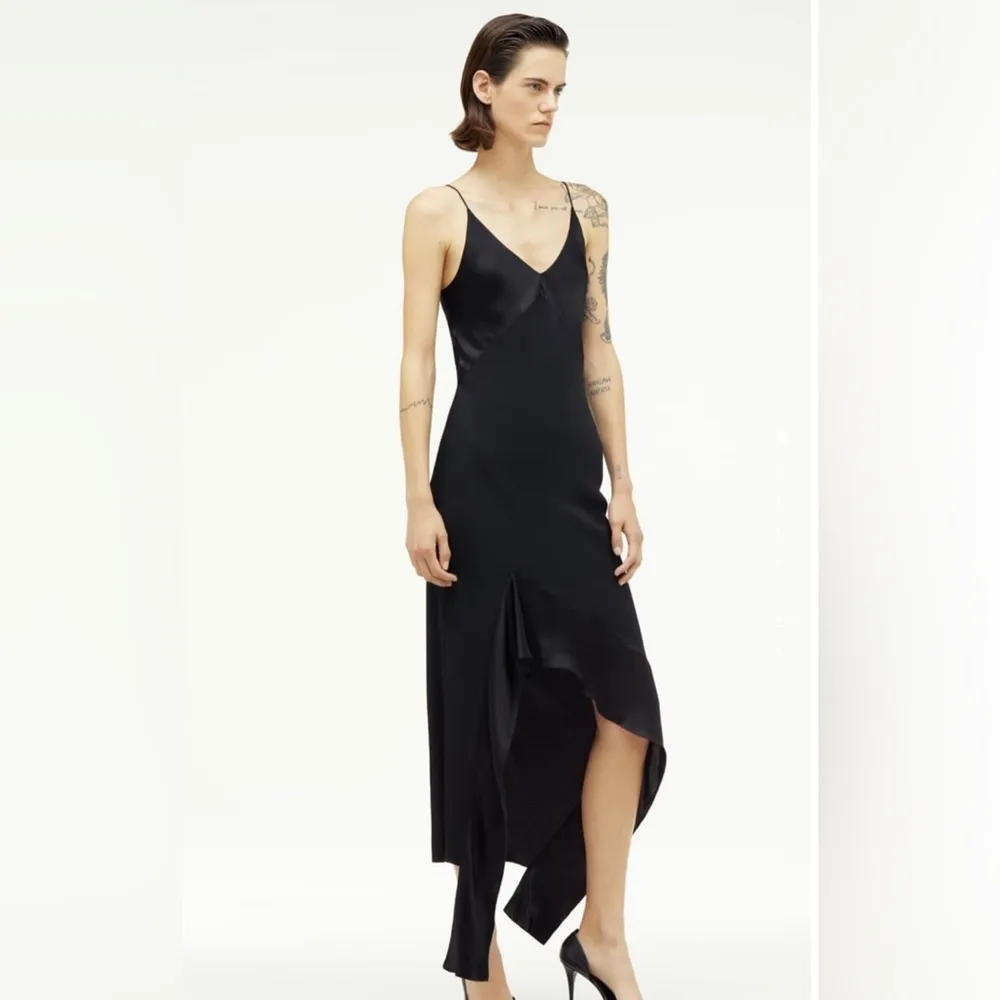 Zara Narciso‎ Rodríguez Black Christmas Maxi V-Neck Silk Blend Slip Dress Sz M - Image 12
