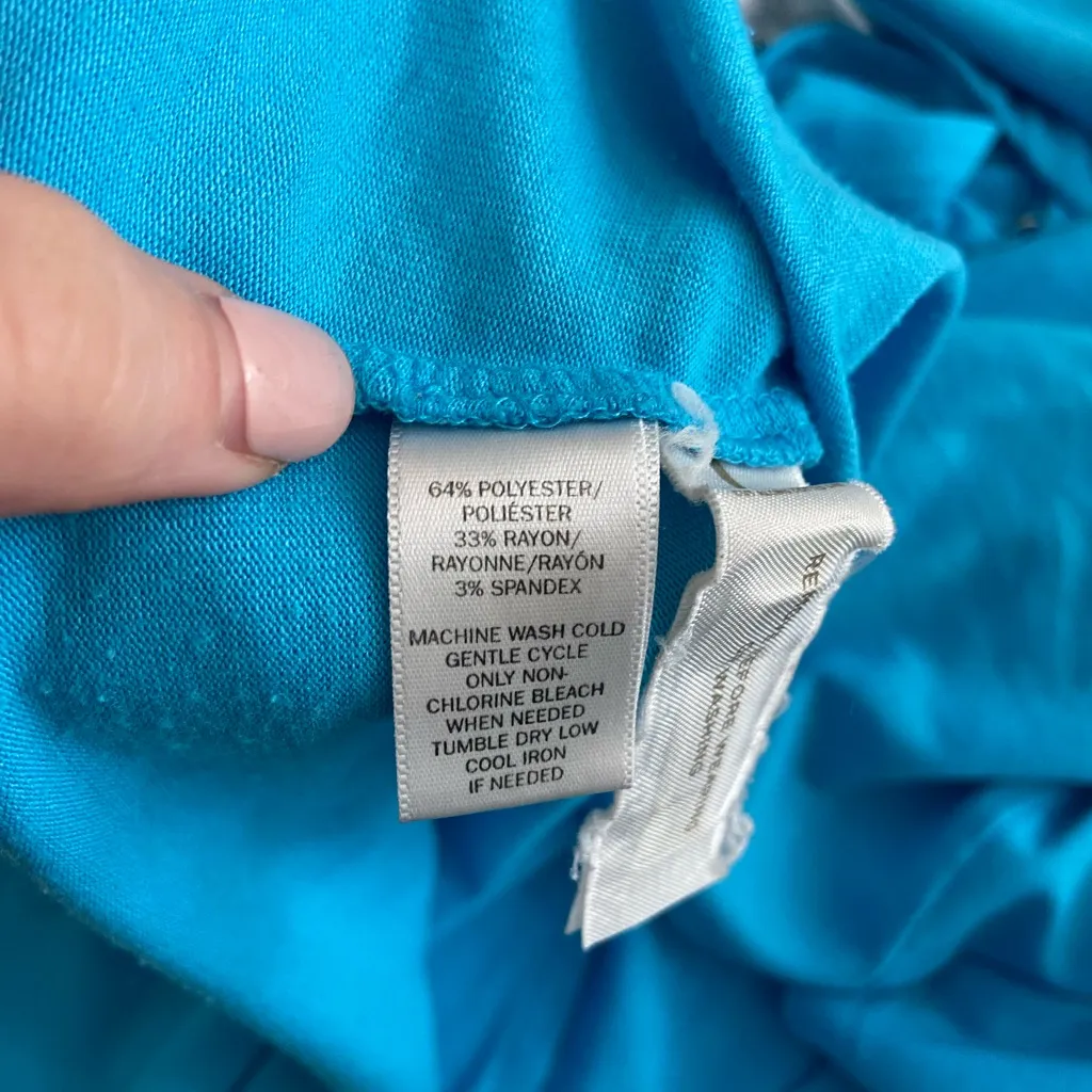 LOFT Lou & Grey women’s bright blue high neck‎ crossed strap midi stretch dress - Image 7