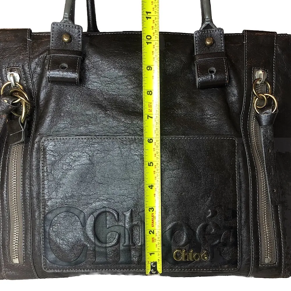 CHLOE Eclipse Oversized Metallic Grey Tote Shoulder Bag Top Closure Ext Pockets - Image 6