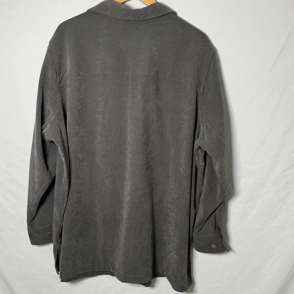 Roaman's 2XL Oversized Shacket Button Up Tunic Top Sueded Green/Gray Neutral Size XXL - Image 4