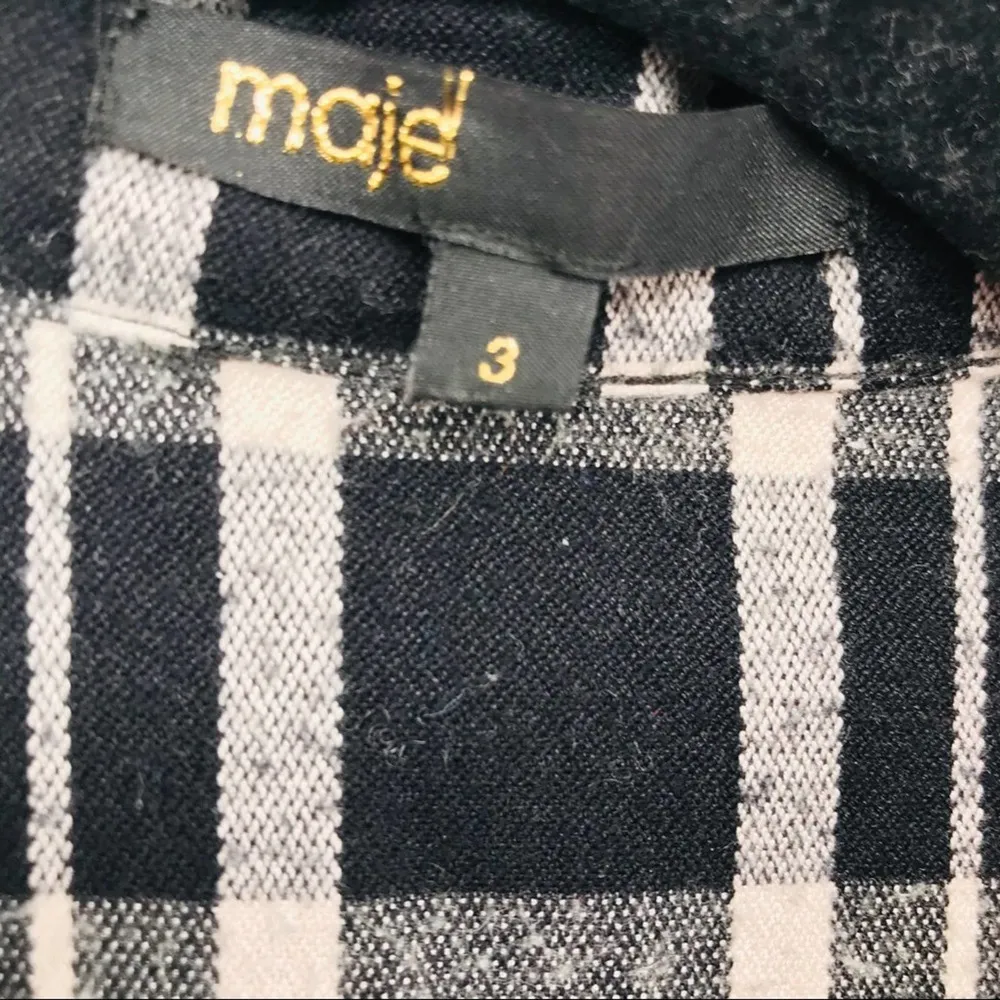 Majé Grunge Leather Trimmed Black & White Plaid Flannel Shirt Size Large 12/14 - Image 9