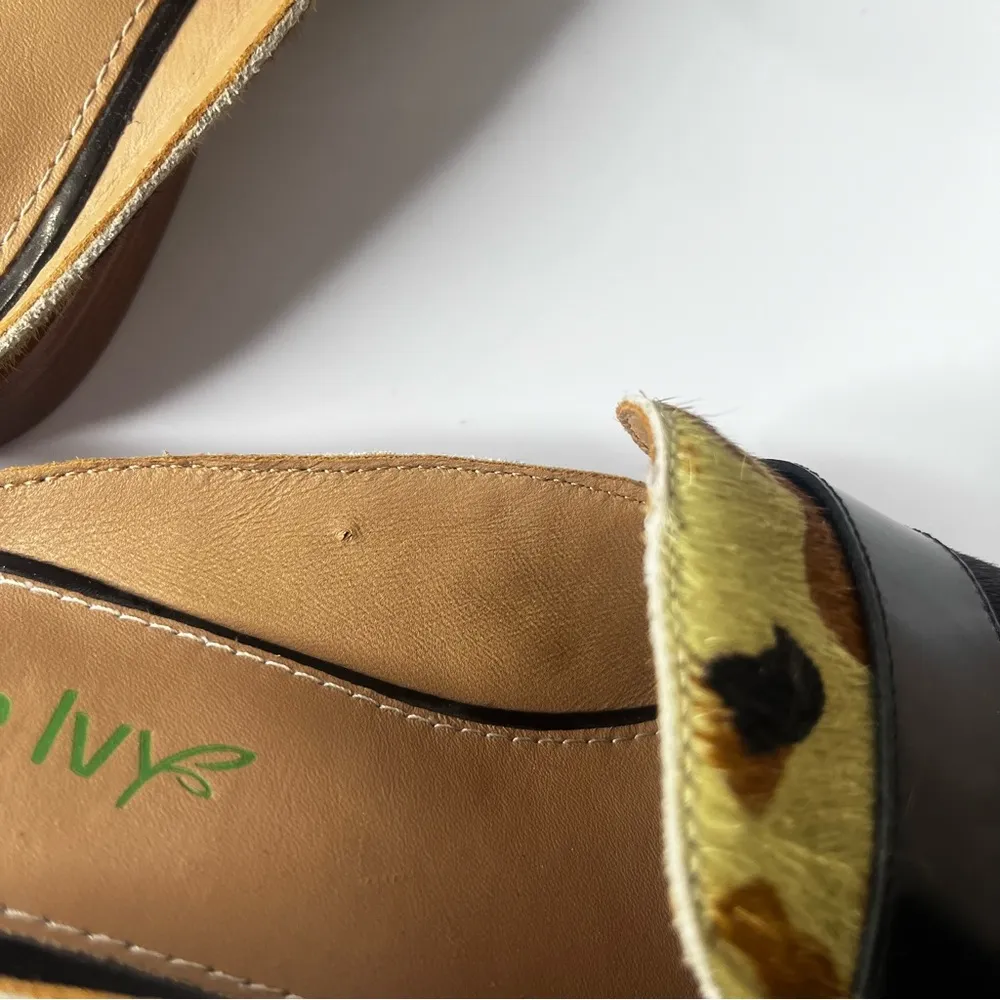 True Ivy camouflage green slip on mules pony hair leather womens shoes size 6M Black - Image 6