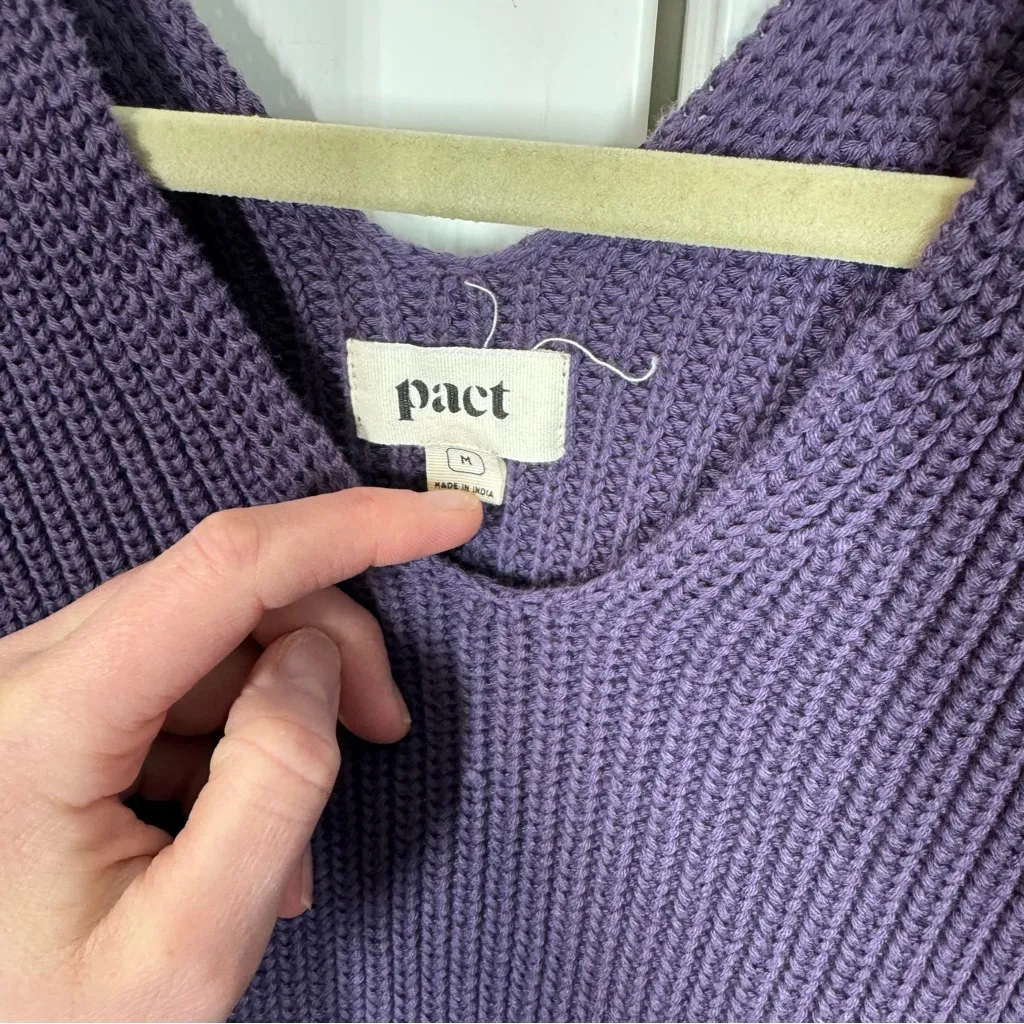 Pact Double V-Neck Tunic Sweater Purple Knit Casual Organic Cotton size medium - Image 3