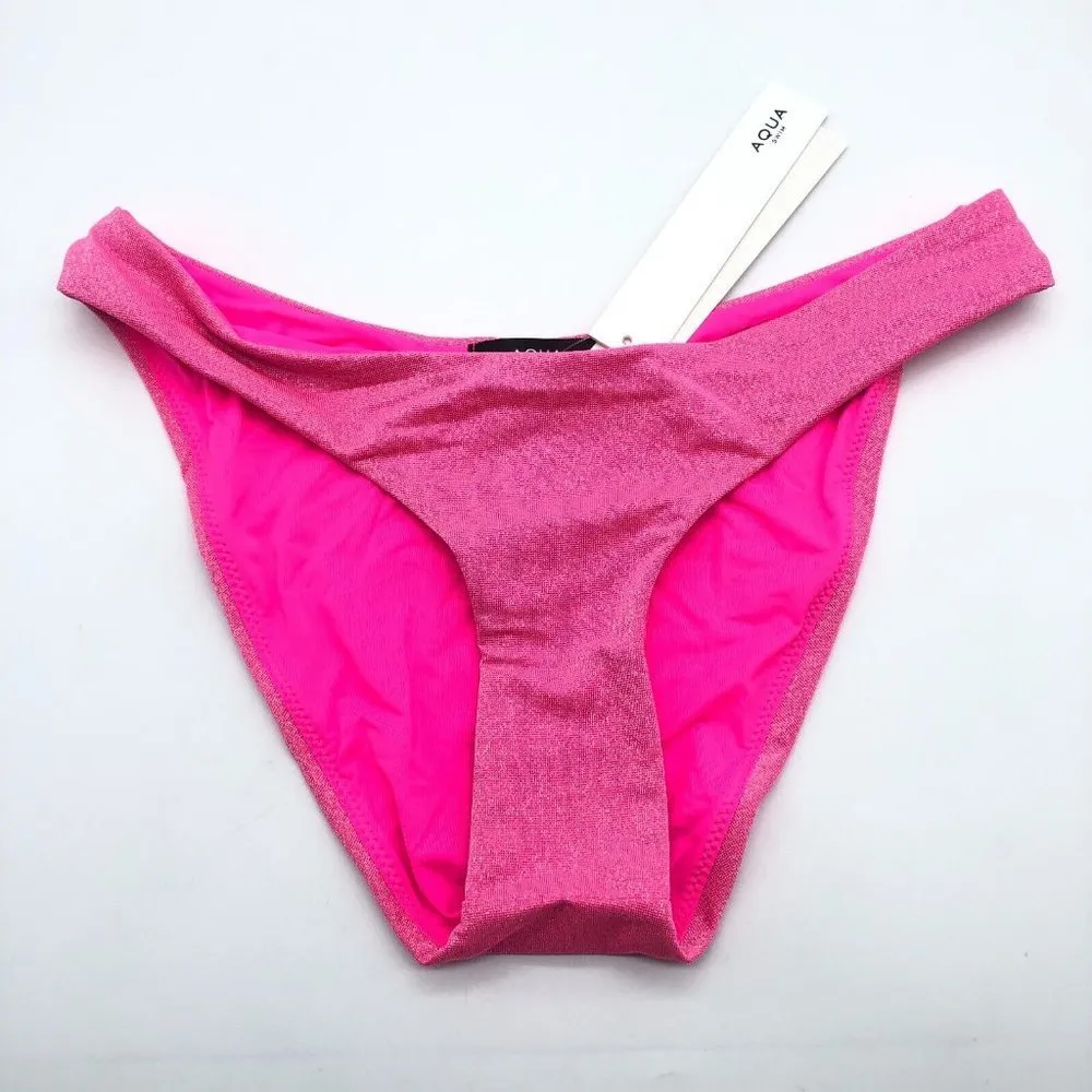 Aqua Swim Bikini Bottom Brief Shimmer Metallic Sparkle Pop Pink XS - Image 2